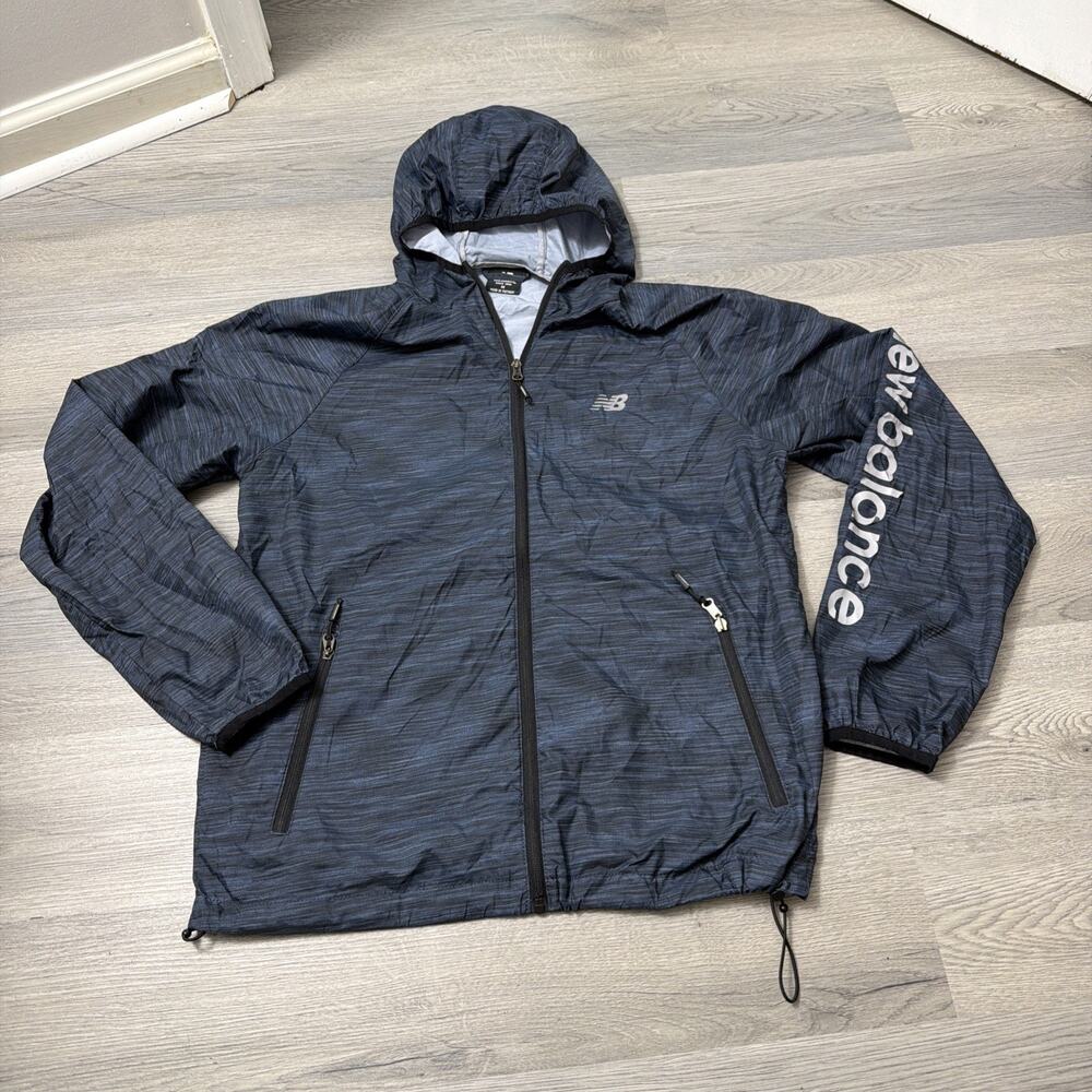 New Balance Windbreaker Jacket Mens Medium Hooded Full Zip Water Resistant